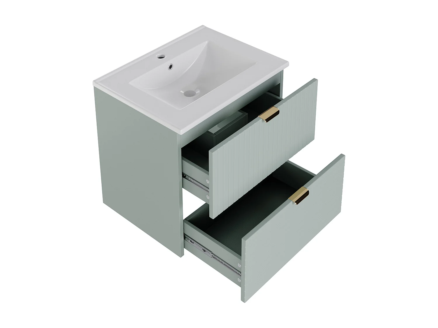 Meuble simple vasque en céramique mural - 61 x 46 x 57 cm - finition laquée - avec 2 tiroir - céramique + MDF - vert