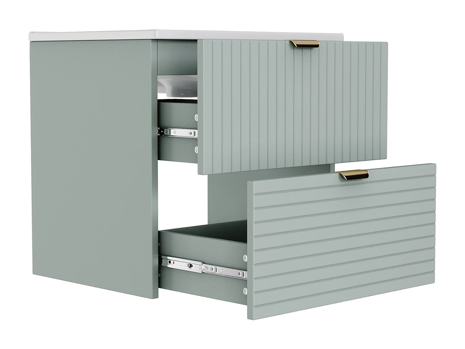 Meuble simple vasque en céramique mural - 61 x 46 x 57 cm - finition laquée - avec 2 tiroir - céramique + MDF - vert