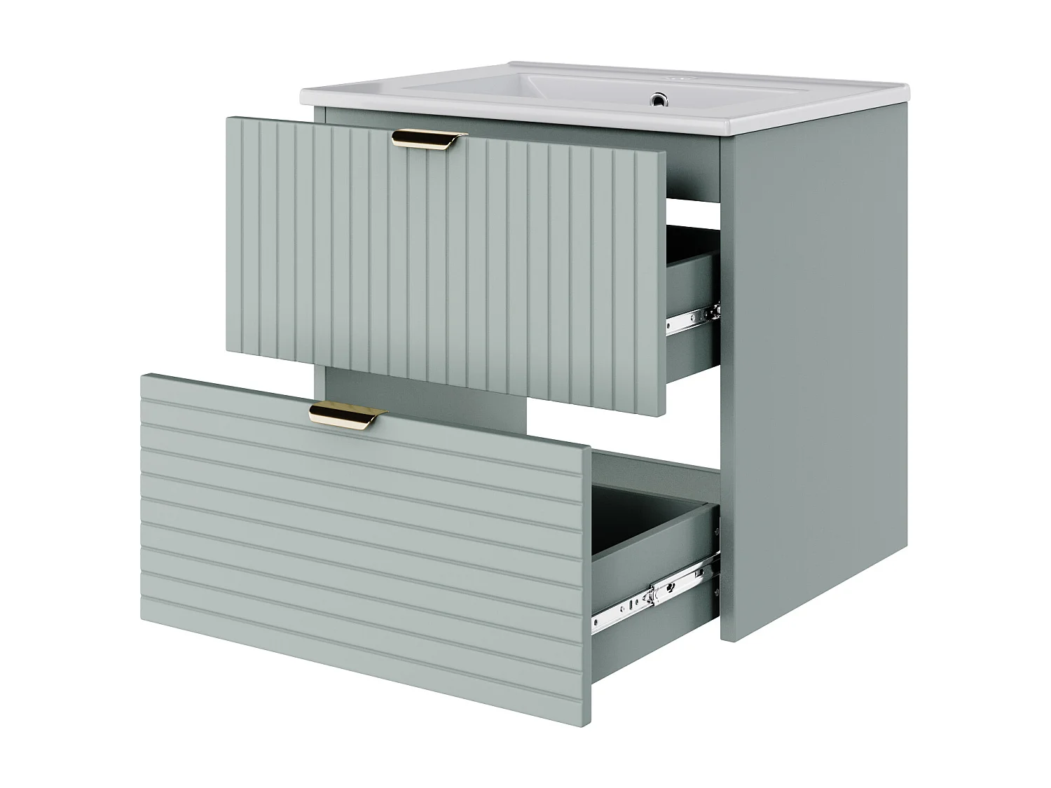 Meuble simple vasque en céramique mural - 61 x 46 x 57 cm - finition laquée - avec 2 tiroir - céramique + MDF - vert