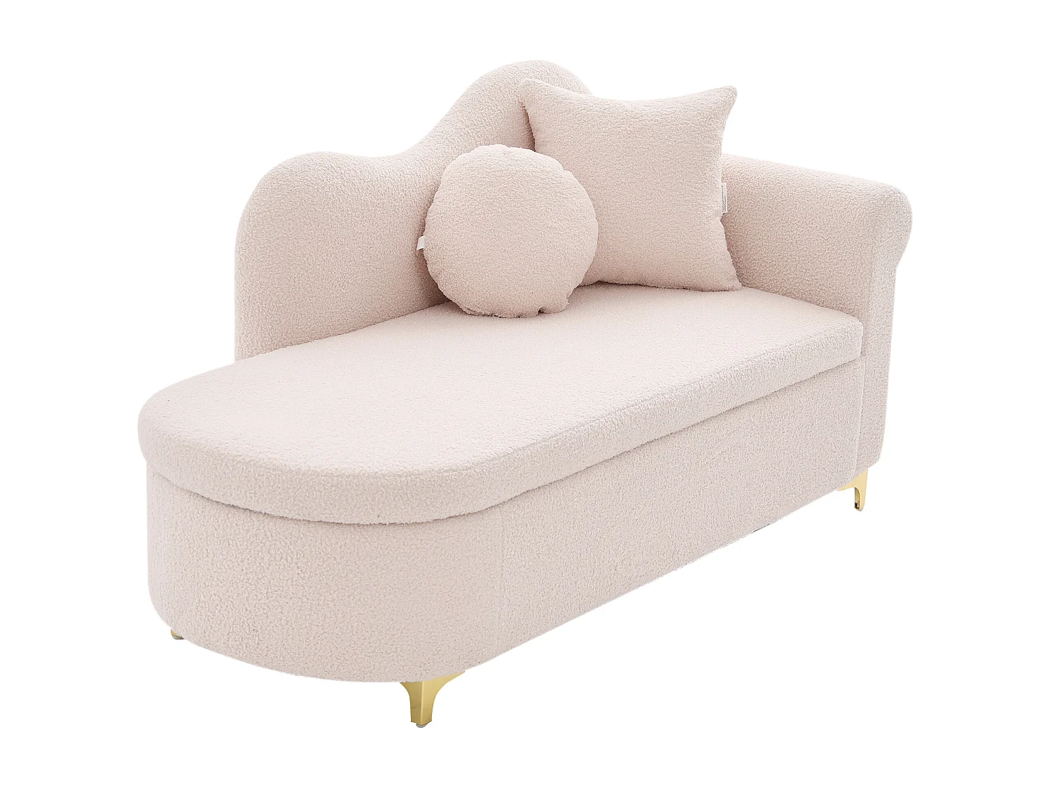 Canapé 1 place - Méridienne de rangement 134 cm - Dossier ondulé - Tissu polaire effet peluche - Coussin d'assise - Rose