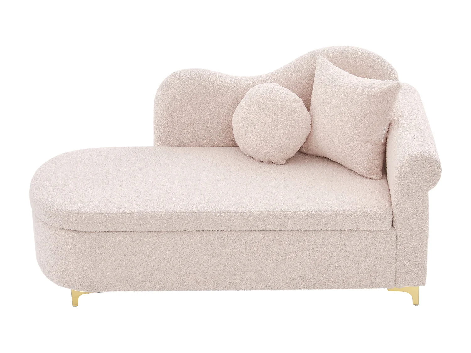 Canapé 1 place - Méridienne de rangement 134 cm - Dossier ondulé - Tissu polaire effet peluche - Coussin d'assise - Rose