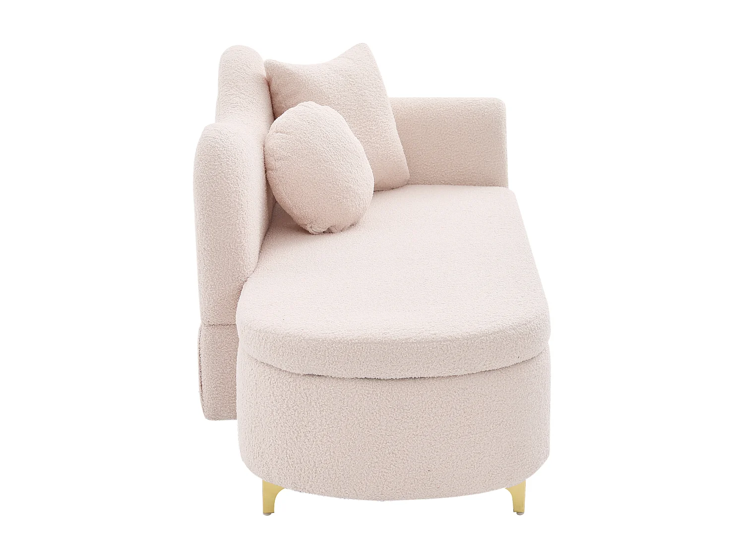 Canapé 1 place - Méridienne de rangement 134 cm - Dossier ondulé - Tissu polaire effet peluche - Coussin d'assise - Rose