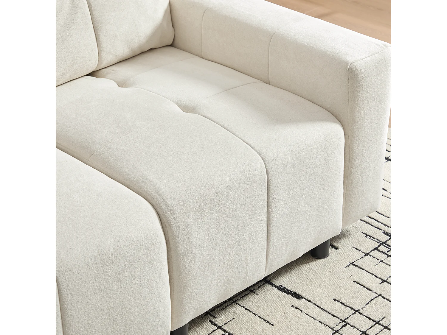 Canapé 3 places - Fonction couchage - Dossier réglable - Structure en bois massif - Tissu chenille - Blanc cassé