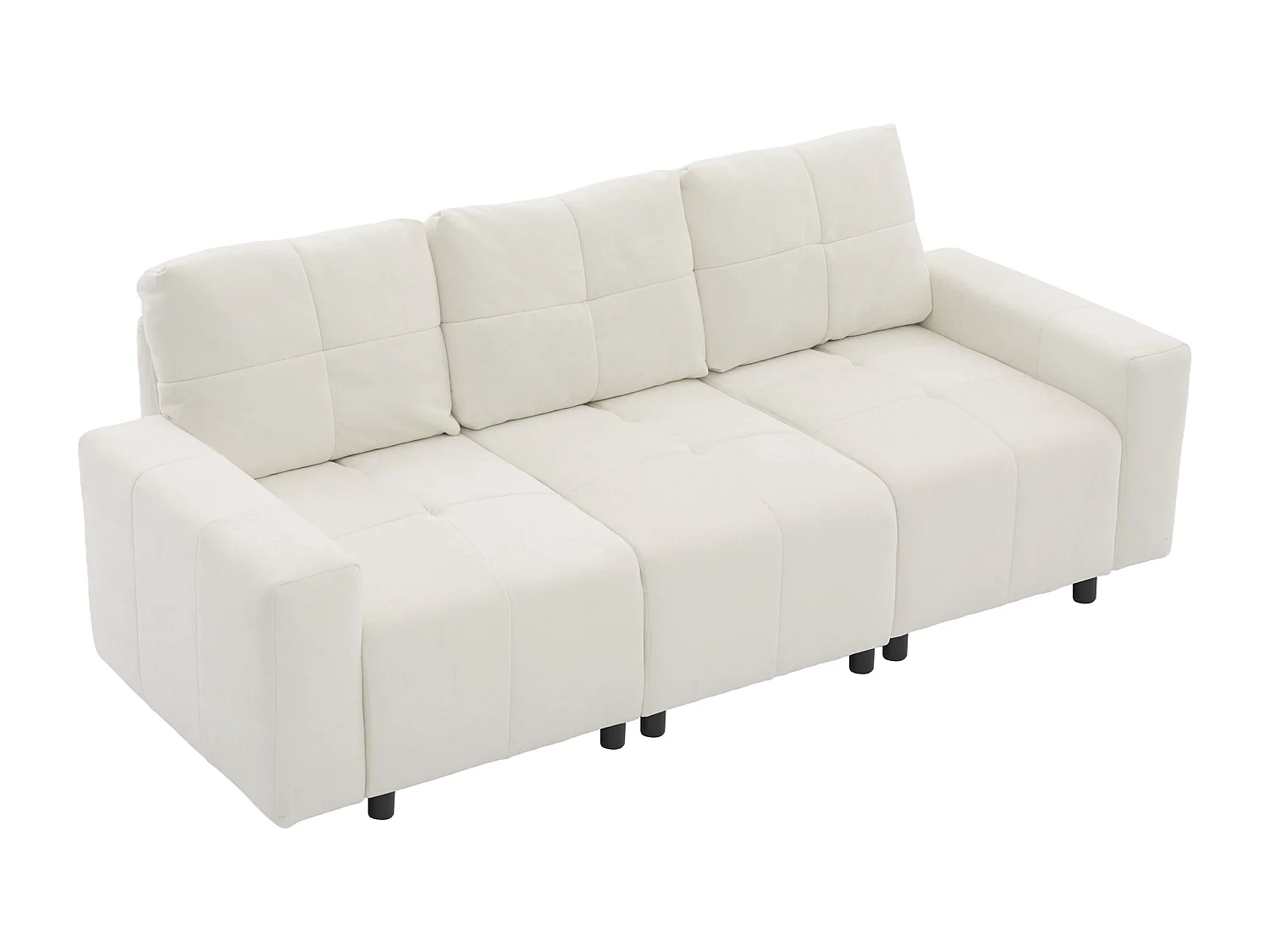 Canapé 3 places - Fonction couchage - Dossier réglable - Structure en bois massif - Tissu chenille - Blanc cassé