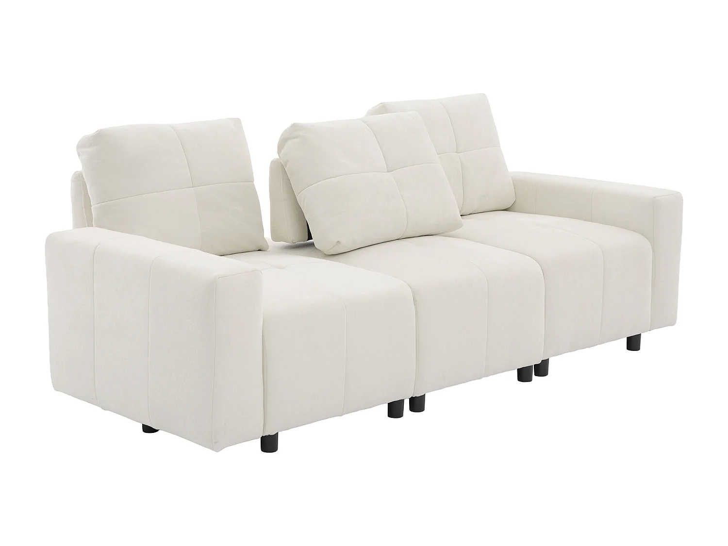 Canapé 3 places - Fonction couchage - Dossier réglable - Structure en bois massif - Tissu chenille - Blanc cassé