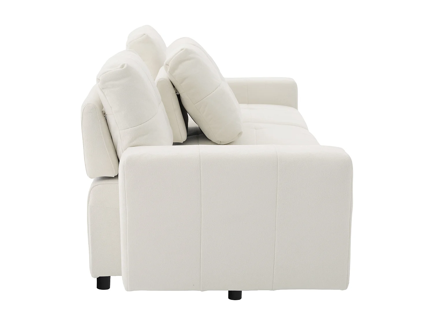 Canapé 3 places - Fonction couchage - Dossier réglable - Structure en bois massif - Tissu chenille - Blanc cassé