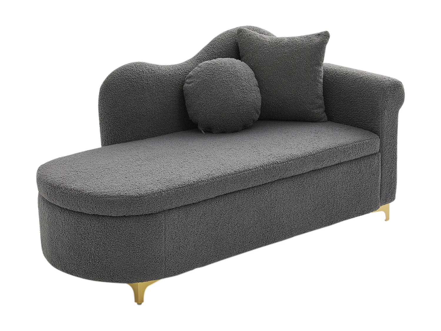 Canapé 1 place - Méridienne de rangement 134 cm - Dossier ondulé - Tissu polaire effet peluche - Coussin d'assise - Gris