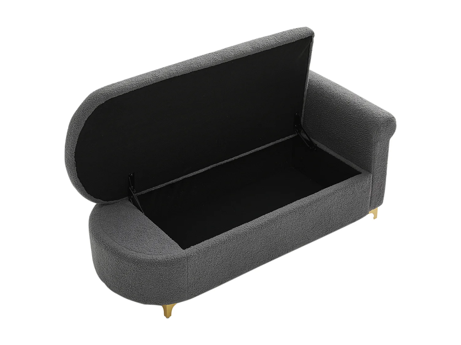 Canapé 1 place - Méridienne de rangement 134 cm - Dossier ondulé - Tissu polaire effet peluche - Coussin d'assise - Gris