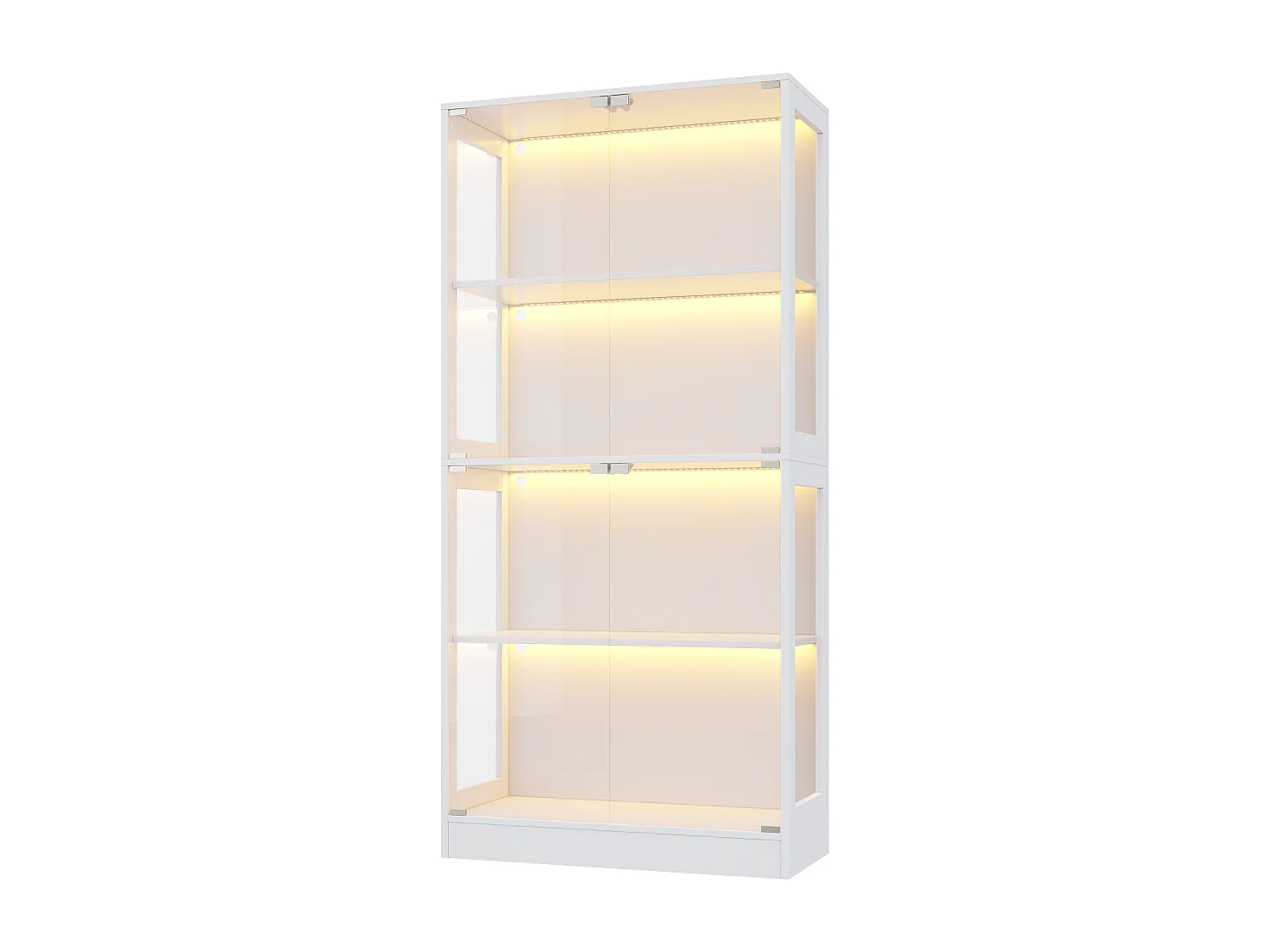 Glasvitrine 80x35x170cm - Vier-Etagen-Stauraum - LED-Beleuchtung - Mit 4 Türen - MDF+Glas - Weiß