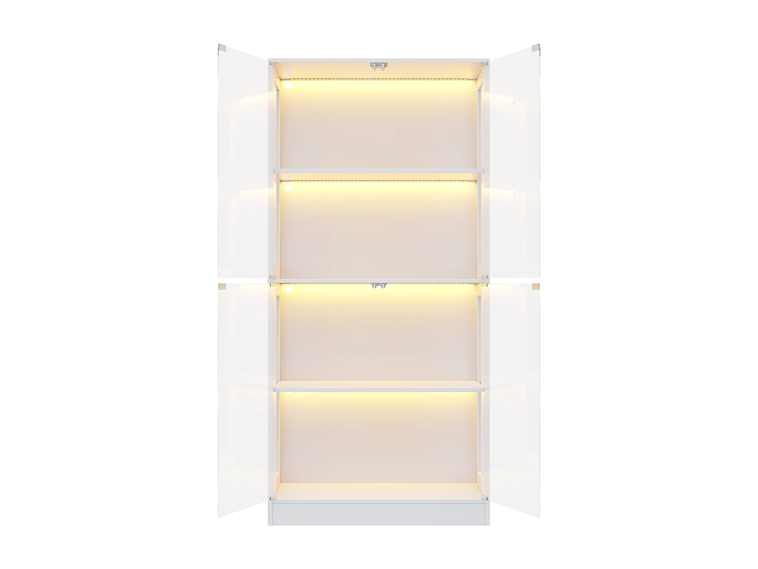 Glasvitrine 80x35x170cm - Vier-Etagen-Stauraum - LED-Beleuchtung - Mit 4 Türen - MDF+Glas - Weiß
