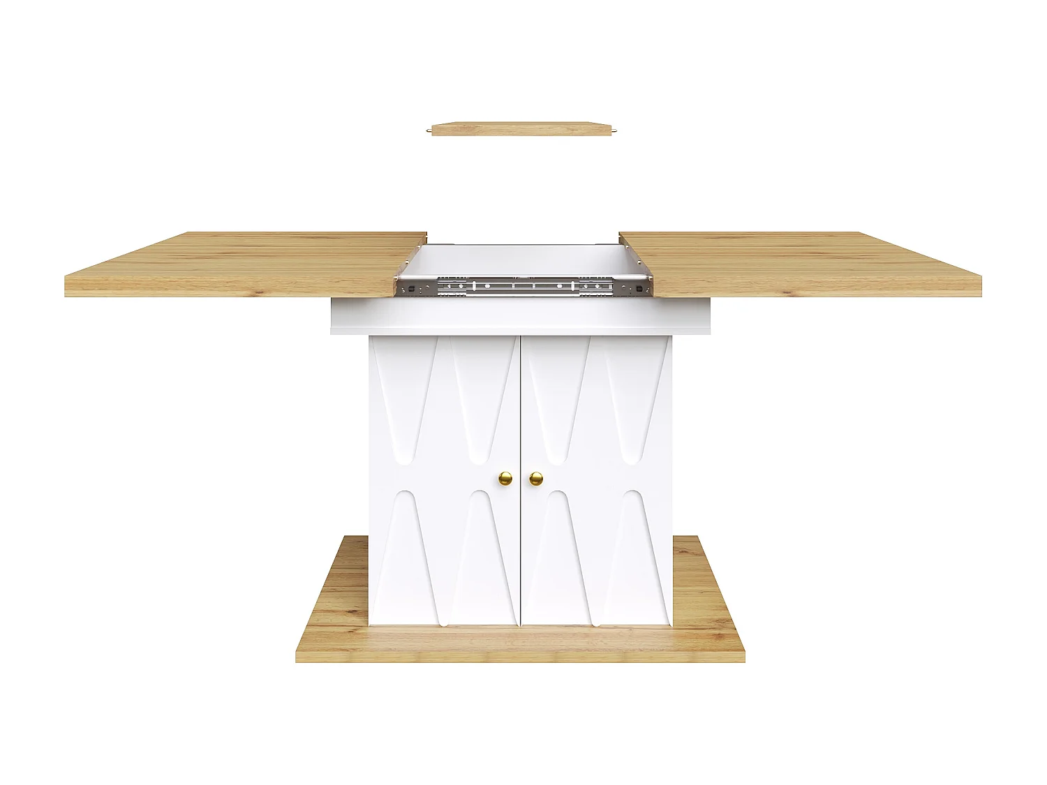 Table à manger extensible 110/140x70x76 cm - Pour 6 personnes - MDF + métal - avec meuble de rangement - Blanc