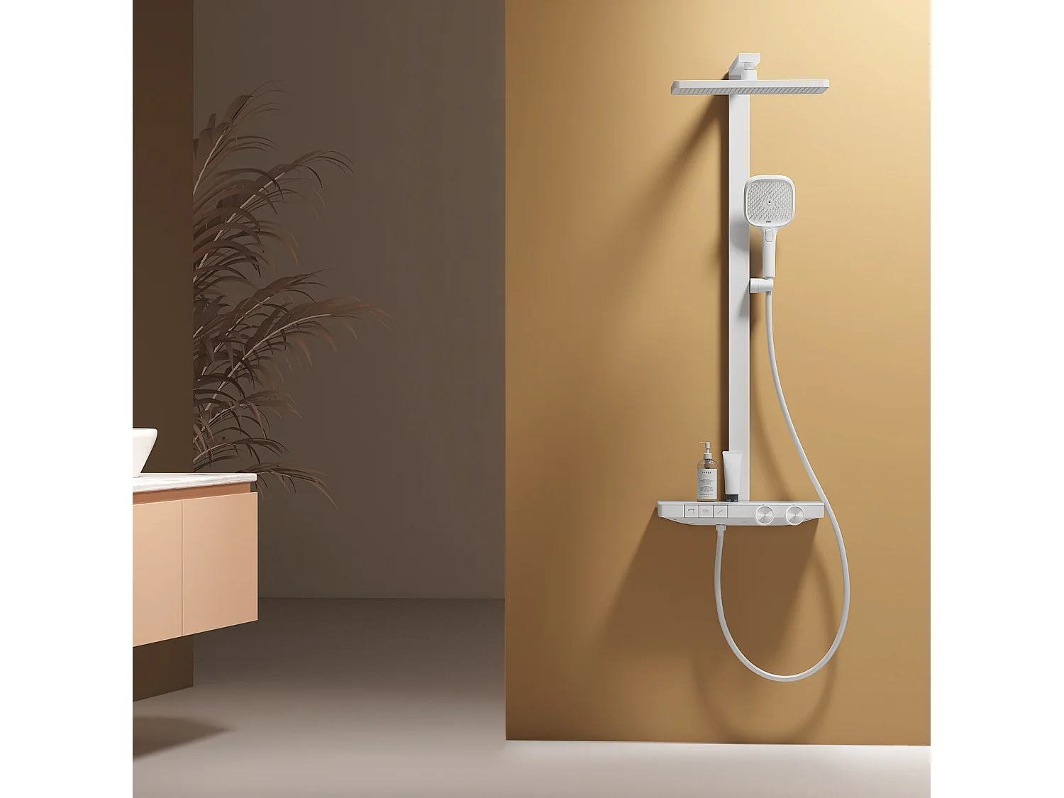 EMKE Thermostatische Doucheset Sedal-cartouche Glazen Planchet Regendouche 36x24cm Handdouche 4 Standen Wit