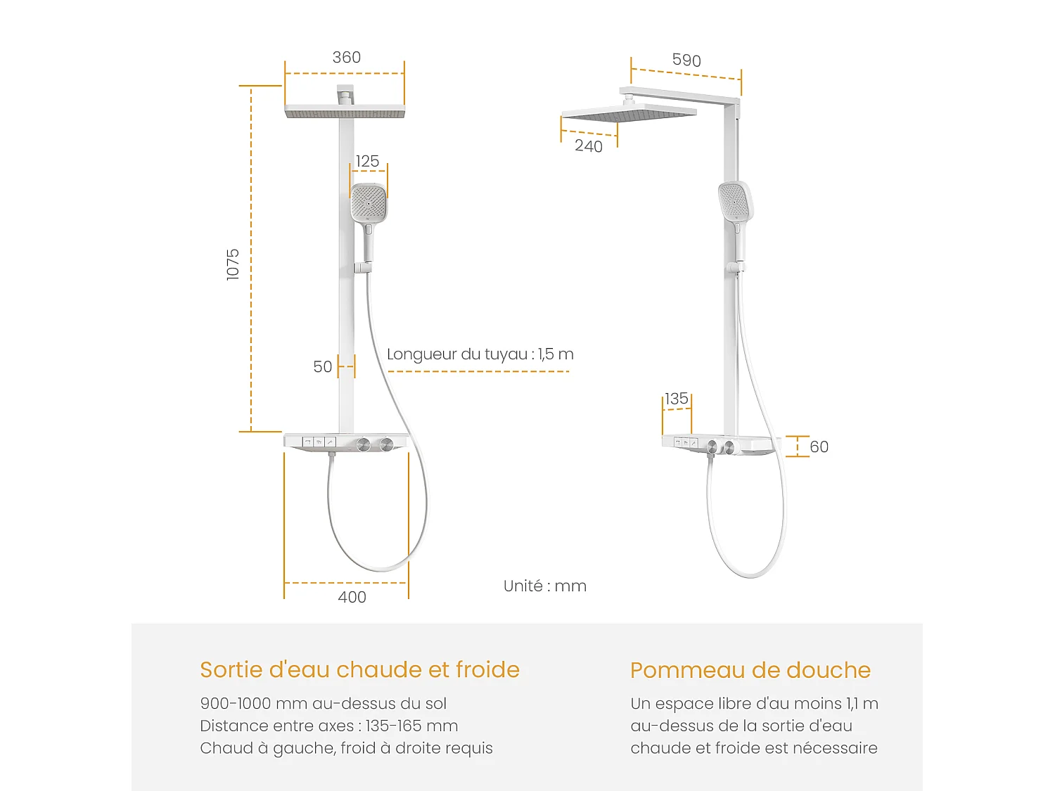 EMKE Thermostatische Doucheset Sedal-cartouche Glazen Planchet Regendouche 36x24cm Handdouche 4 Standen Wit
