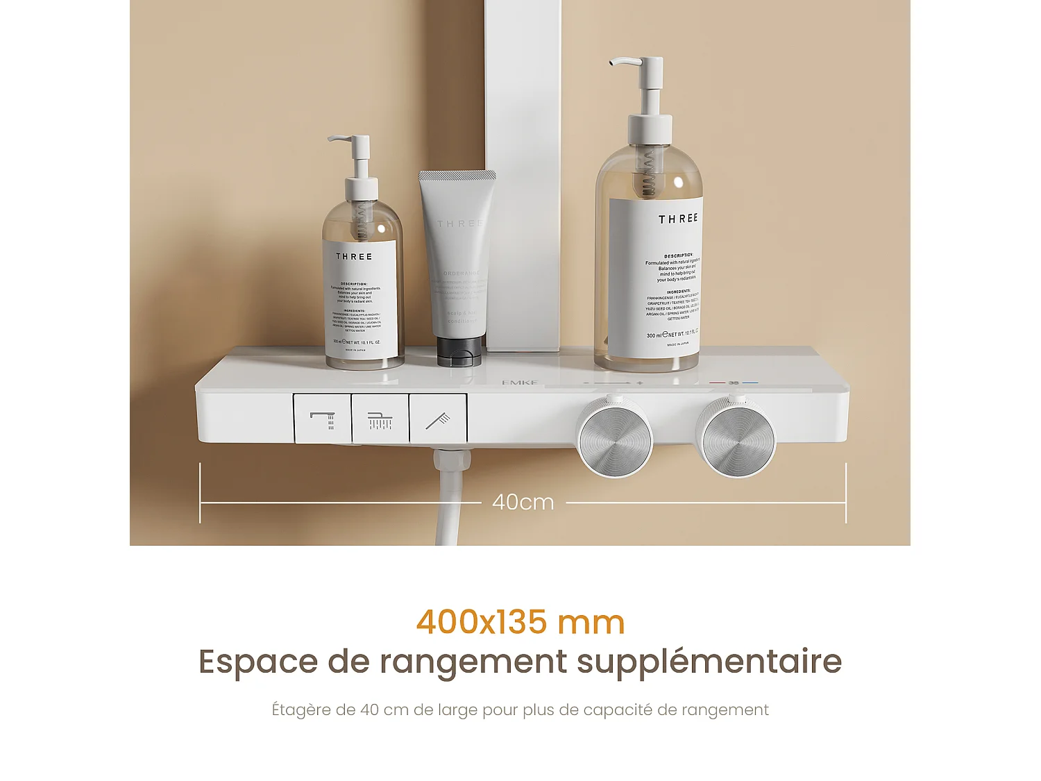 EMKE Thermostatische Doucheset Sedal-cartouche Glazen Planchet Regendouche 36x24cm Handdouche 4 Standen Wit