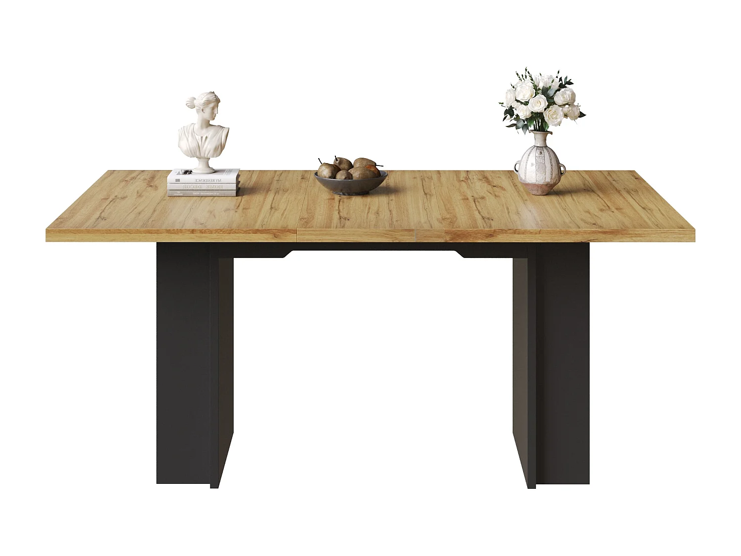 Table à manger extensible - MDF - 120-160 cm - 6 personnes - avec des étagères - Naturel+ Noir