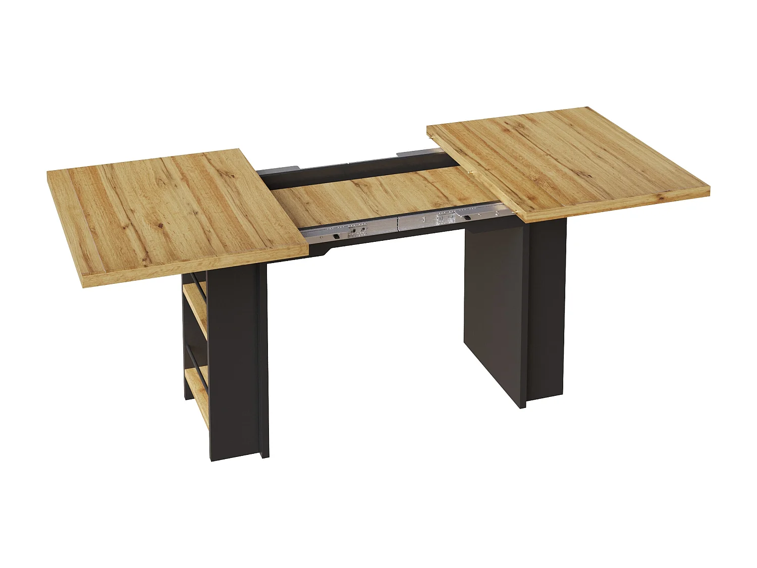 Table à manger extensible - MDF - 120-160 cm - 6 personnes - avec des étagères - Naturel+ Noir