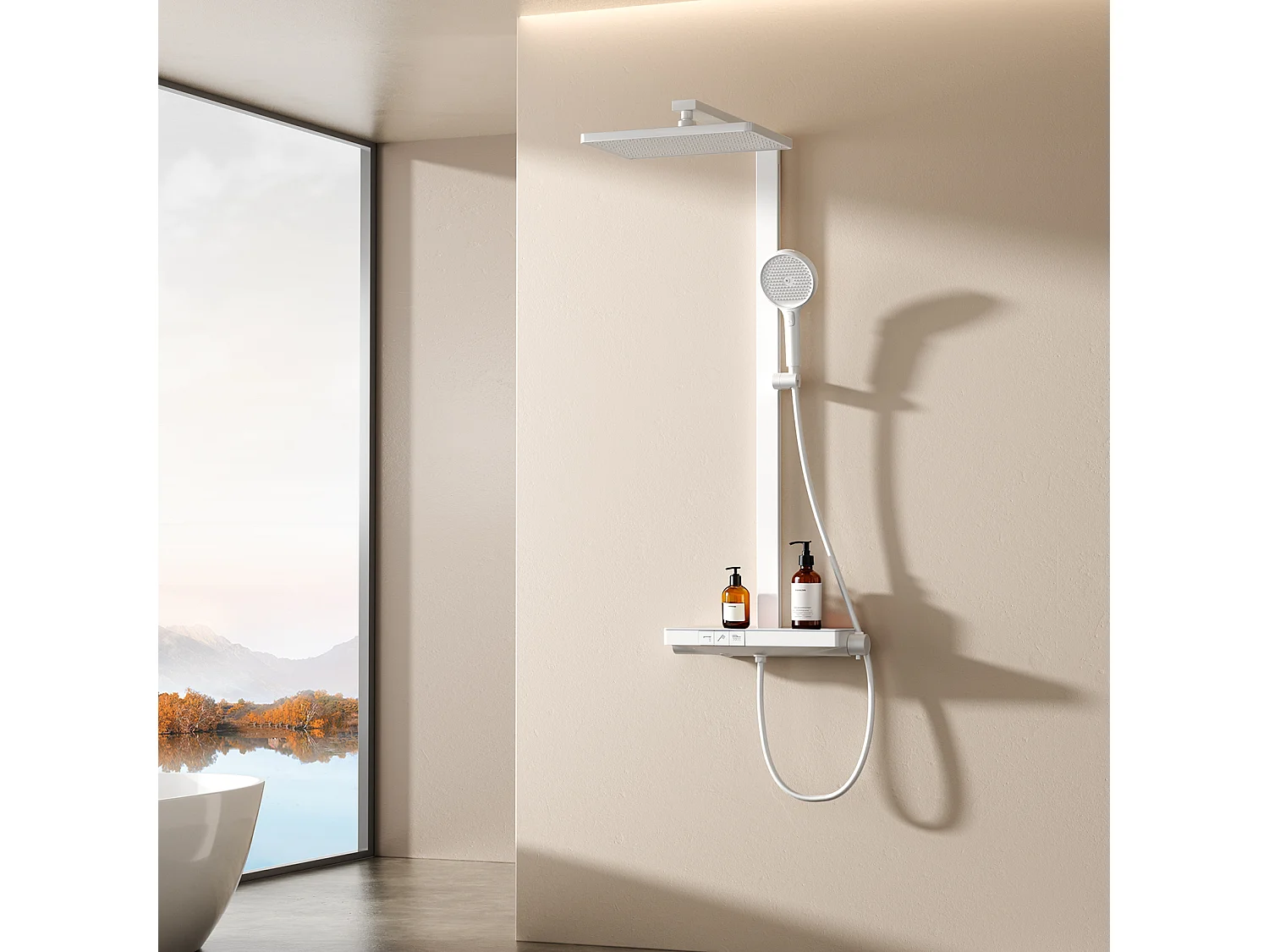 EMKE Thermostatische Doucheset Wit Regendouche 36x24cm & Handdouche 4 Standen met Planchet