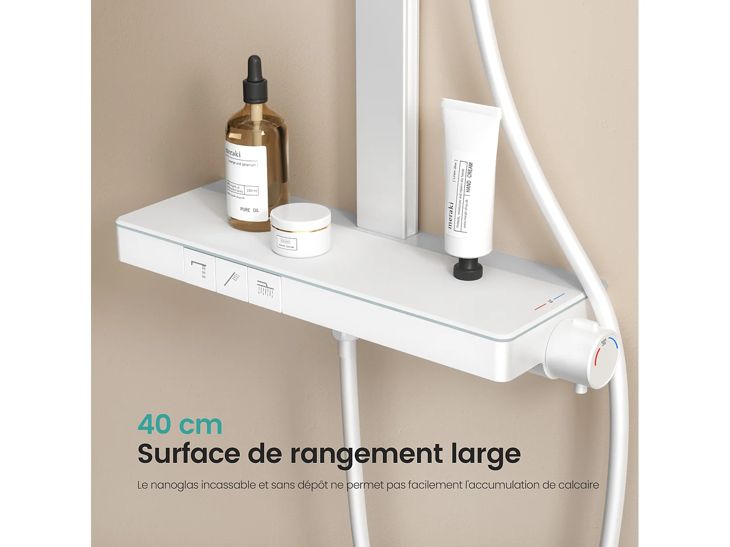 EMKE Thermostatische Doucheset Wit Regendouche 36x24cm & Handdouche 4 Standen met Planchet