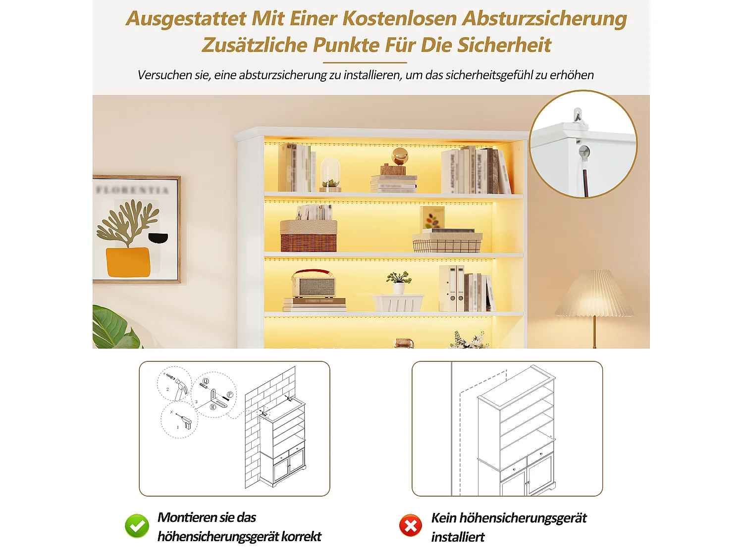 Moderne Vitrine 100x38x170cm - Mit LED-Beleuchtung - 2 Türen und 2 Schubladen - Offene Regale - Spanplatten - Weiß