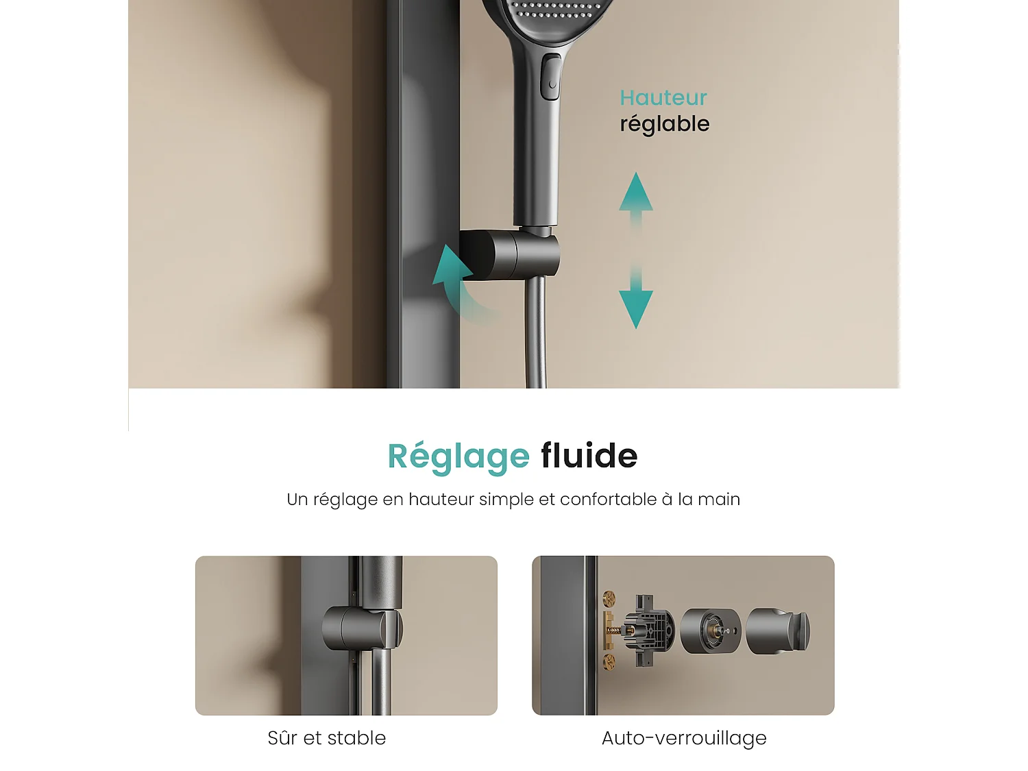EMKE Thermostat Duschsystem Anthrazit Regendusche 36x24cm & Handbrause 4 Strahlarten mit Ablage