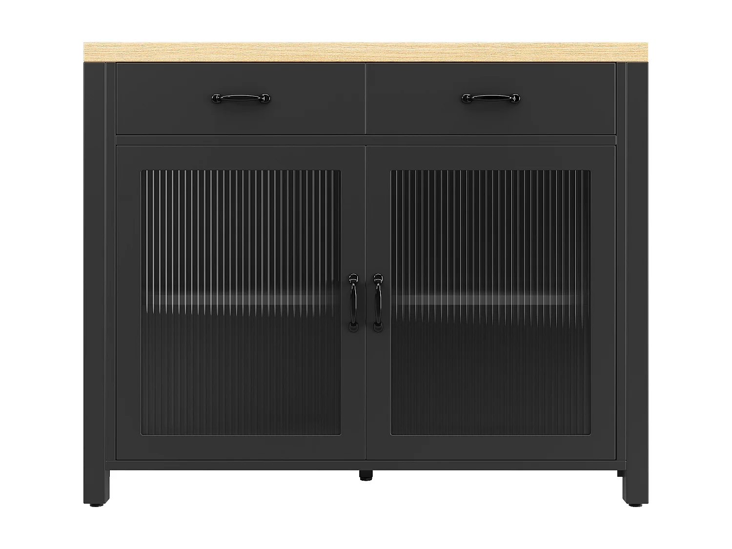 Moderne Kücheninsel – 100 x 80 x 90 cm – mit Arbeitsplatte, Türen, Schubladen und LED-Beleuchtung – MDF und Glas – schwarz