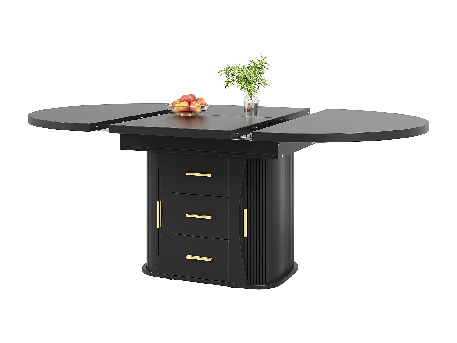 Table à manger extensible - MDF - Table ronde - 118-158 cm - 6 personnes - espace de stockage à 3 niveaux - Noir