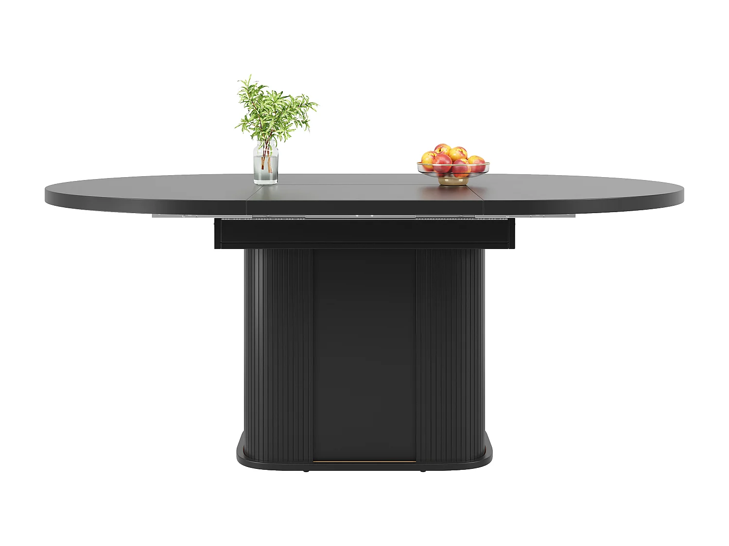 Table à manger extensible - MDF - Table ronde - 118-158 cm - 6 personnes - espace de stockage à 3 niveaux - Noir