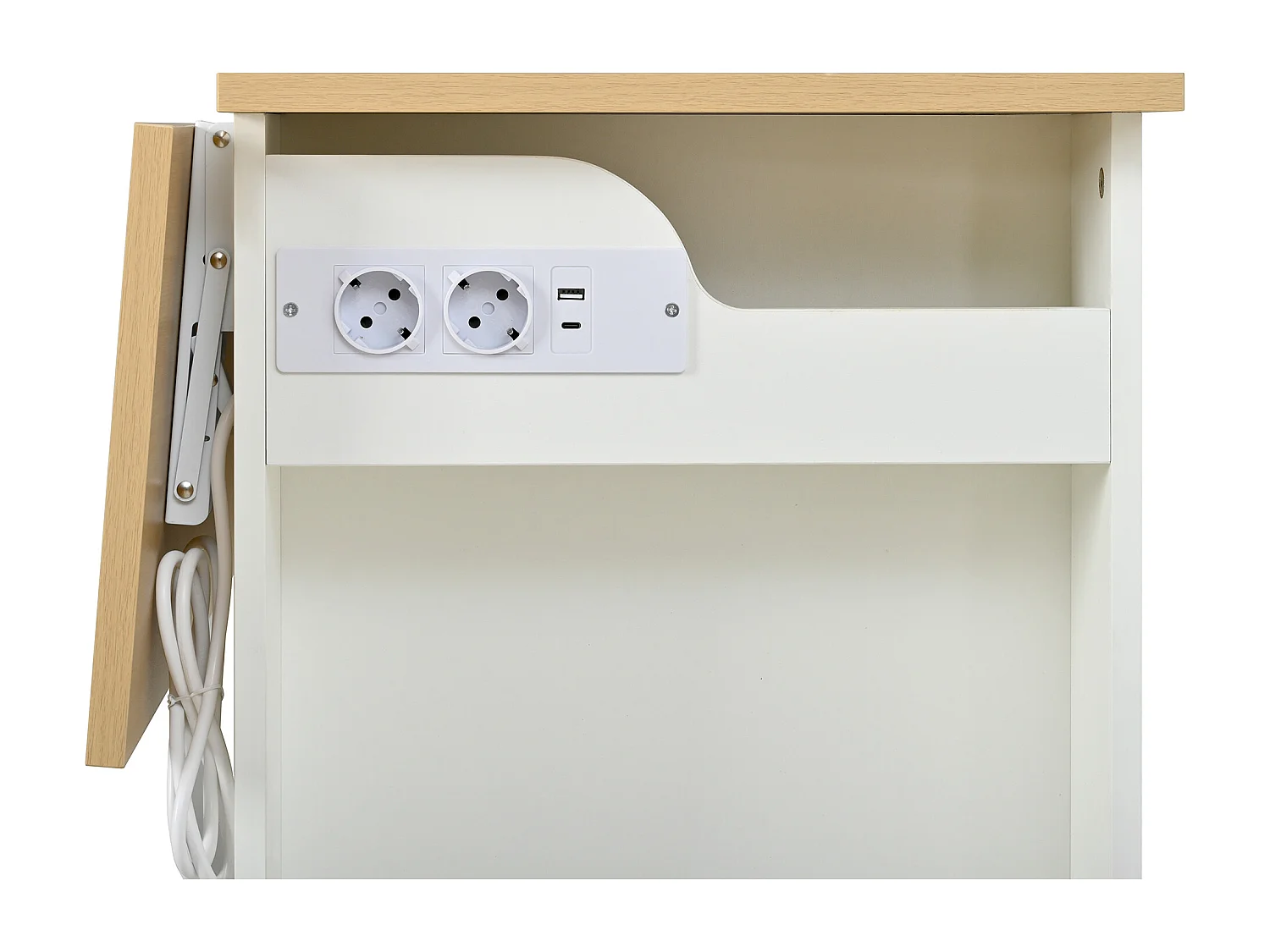 Îlot central de cuisine - table à manger pliante - avec prise électrique et deux chaises - avec 4 tiroirs et 2 portes - blanc