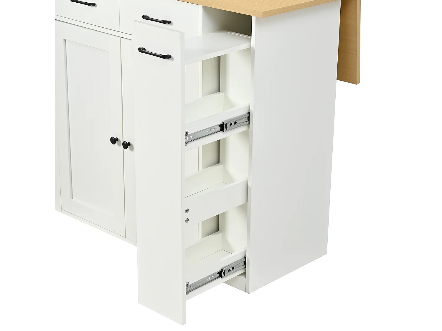 Îlot central de cuisine - table à manger pliante - avec prise électrique et deux chaises - avec 4 tiroirs et 2 portes - blanc