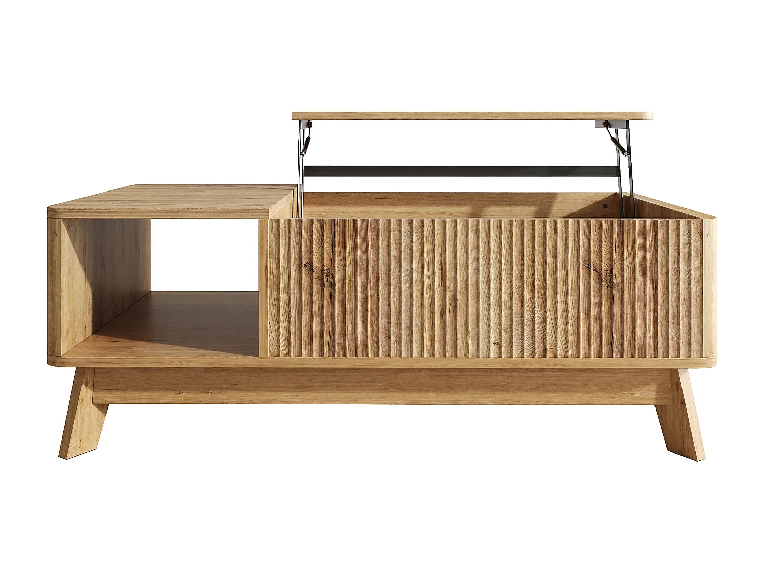 Höhenverstellbarer Beistelltisch 95x48x50 cm - Wellen-Design - Offene Seiten-Staufächer - MDF - Natur