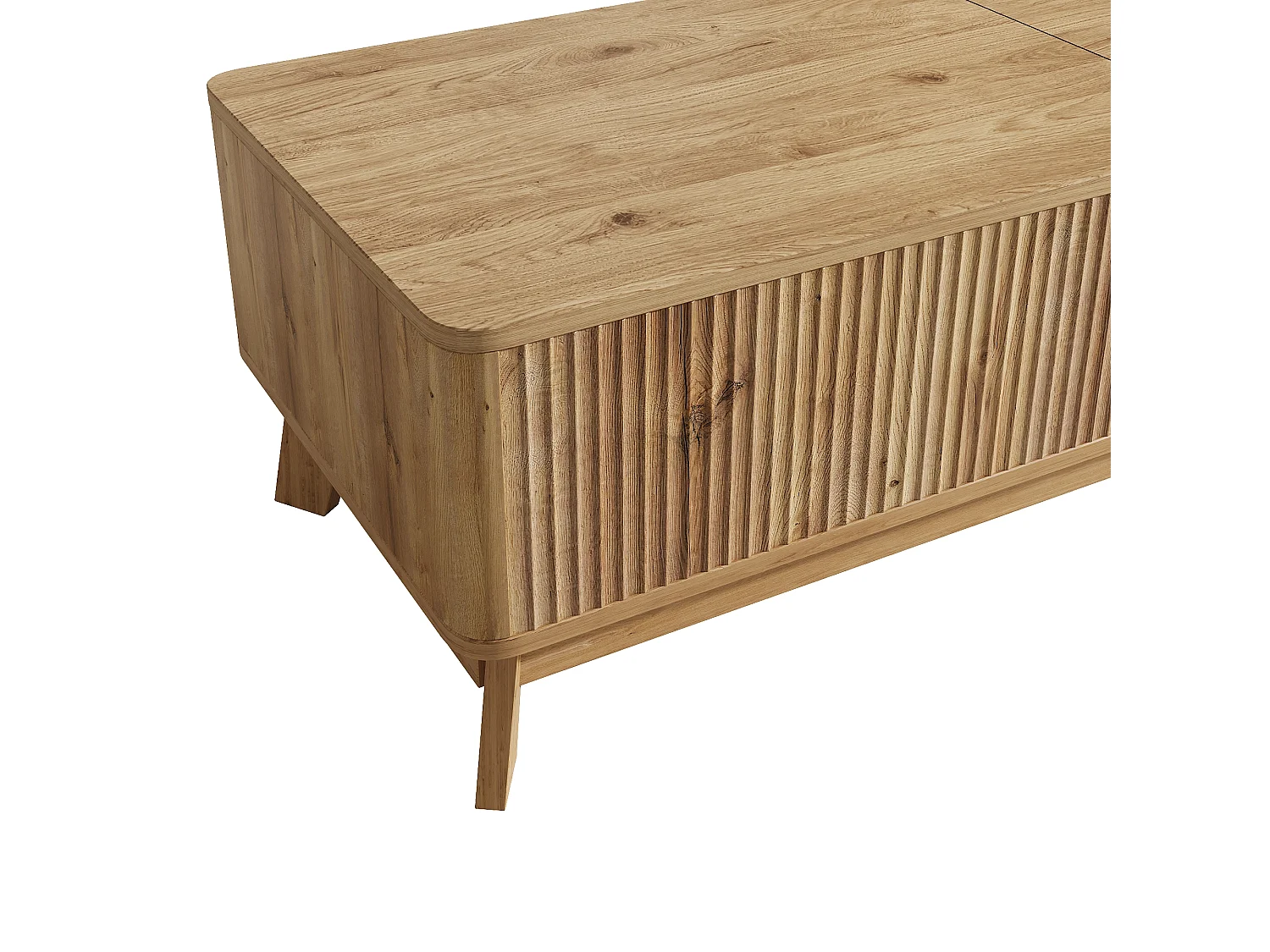 Höhenverstellbarer Beistelltisch 95x48x50 cm - Wellen-Design - Offene Seiten-Staufächer - MDF - Natur