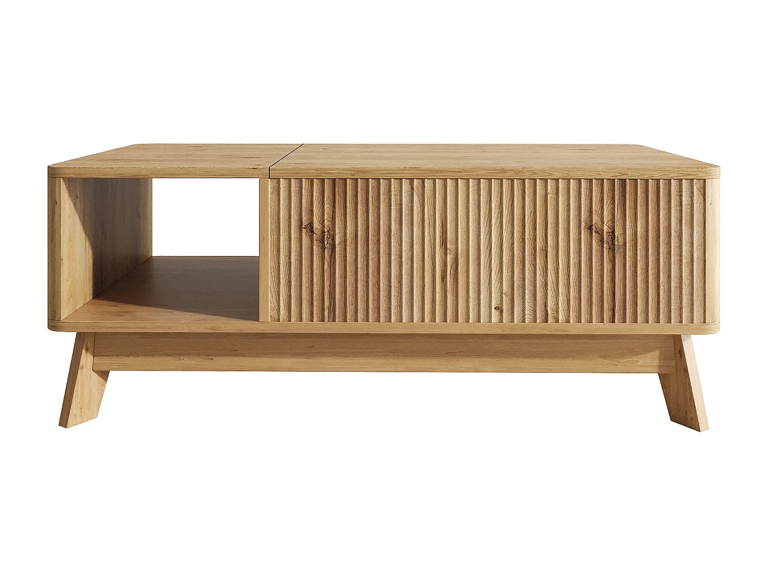 Höhenverstellbarer Beistelltisch 95x48x50 cm - Wellen-Design - Offene Seiten-Staufächer - MDF - Natur