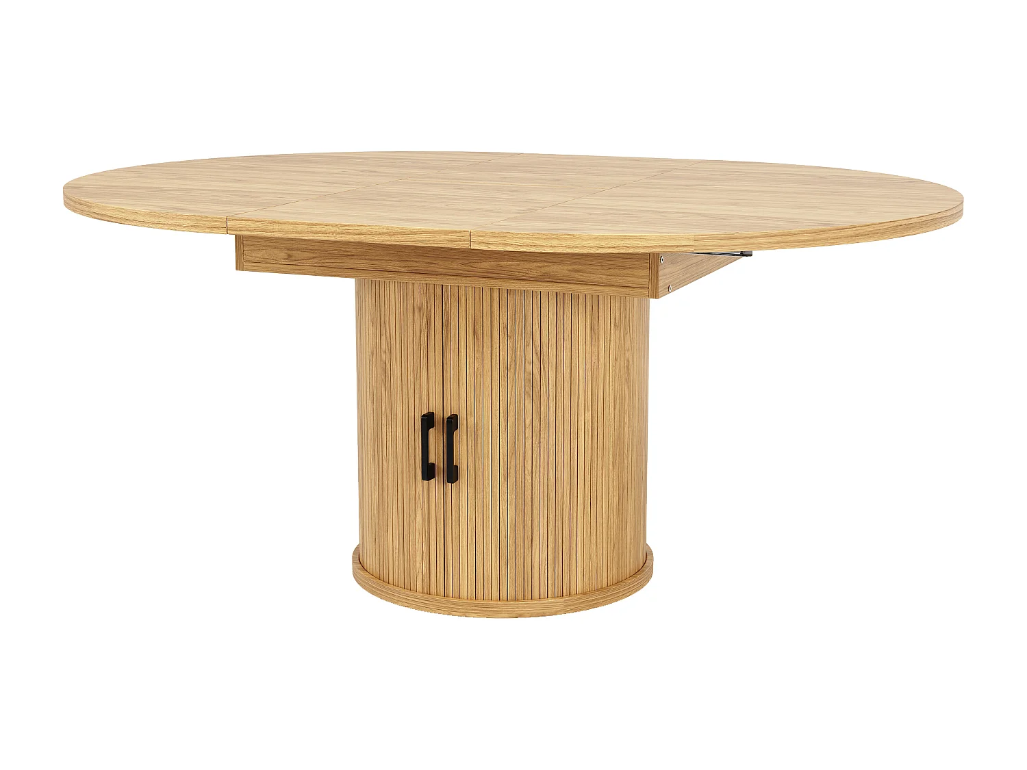 Table à manger extensible - MDF - Table ronde - 118-158 cm - 6 personnes - 1 porte - 2 étagères - Naturel clair