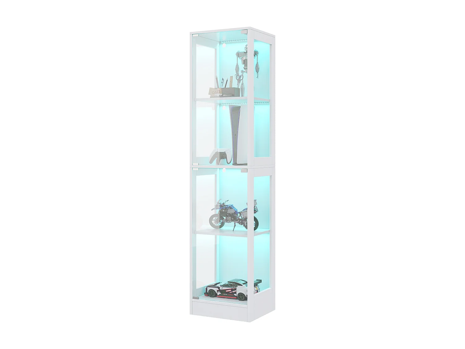 Glasvitrine 40x35x170cm - Vier Ebenen Stauraum - App-gesteuerte LED-Beleuchtung - 2 Türen - MDF - Weiß