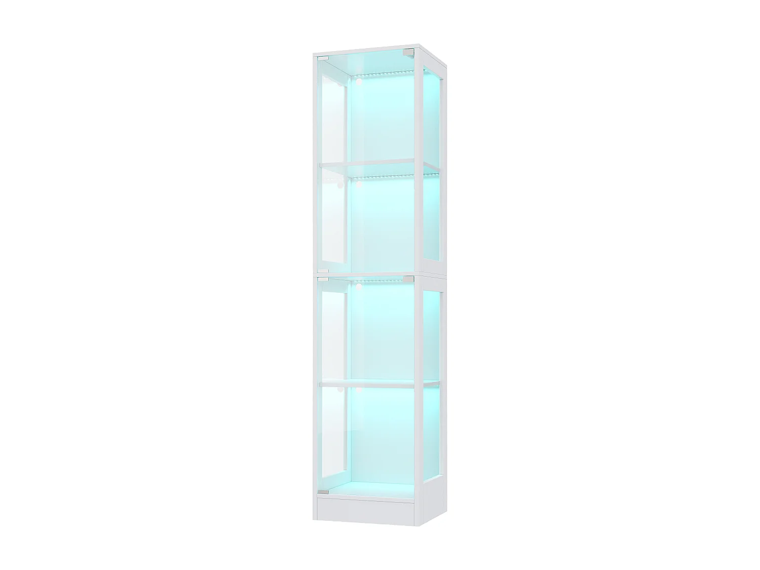 Glasvitrine 40x35x170cm - Vier Ebenen Stauraum - App-gesteuerte LED-Beleuchtung - 2 Türen - MDF - Weiß