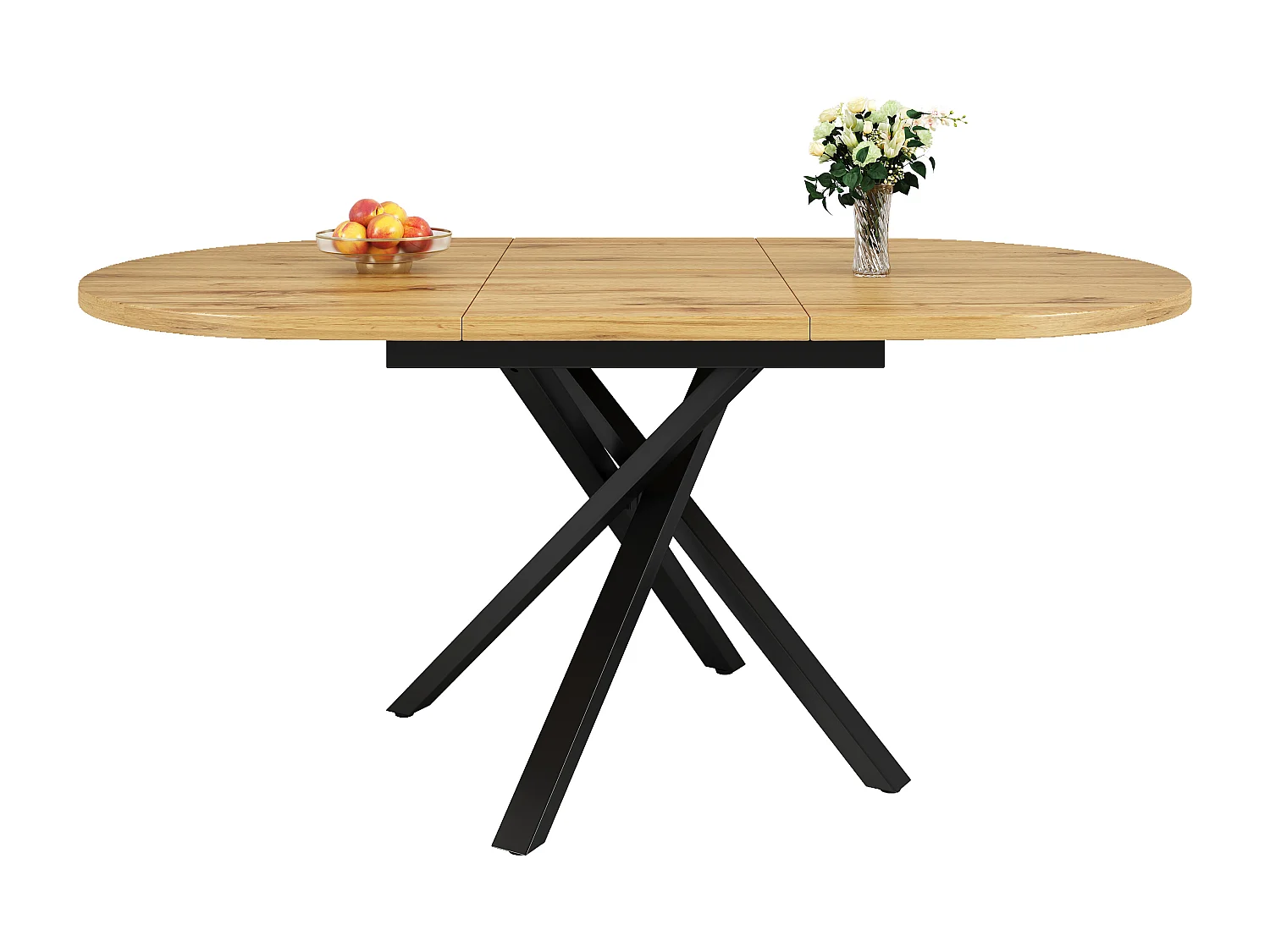 Table de salle à manger extensible - 100-140 x 100 x 75.5 cm - structure métallique stable en X - aspect bois - naturel