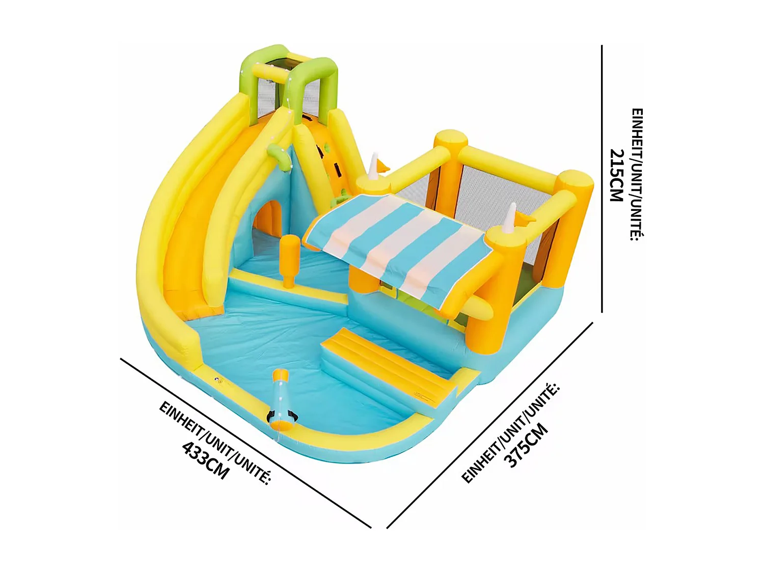 Château gonflable pour enfants 8-en-1 : Aire de Jeux avec Toboggan, Trampoline Ombragé, Ring de Boxe et Basket - Souffleur 450W - 433x375x165cm