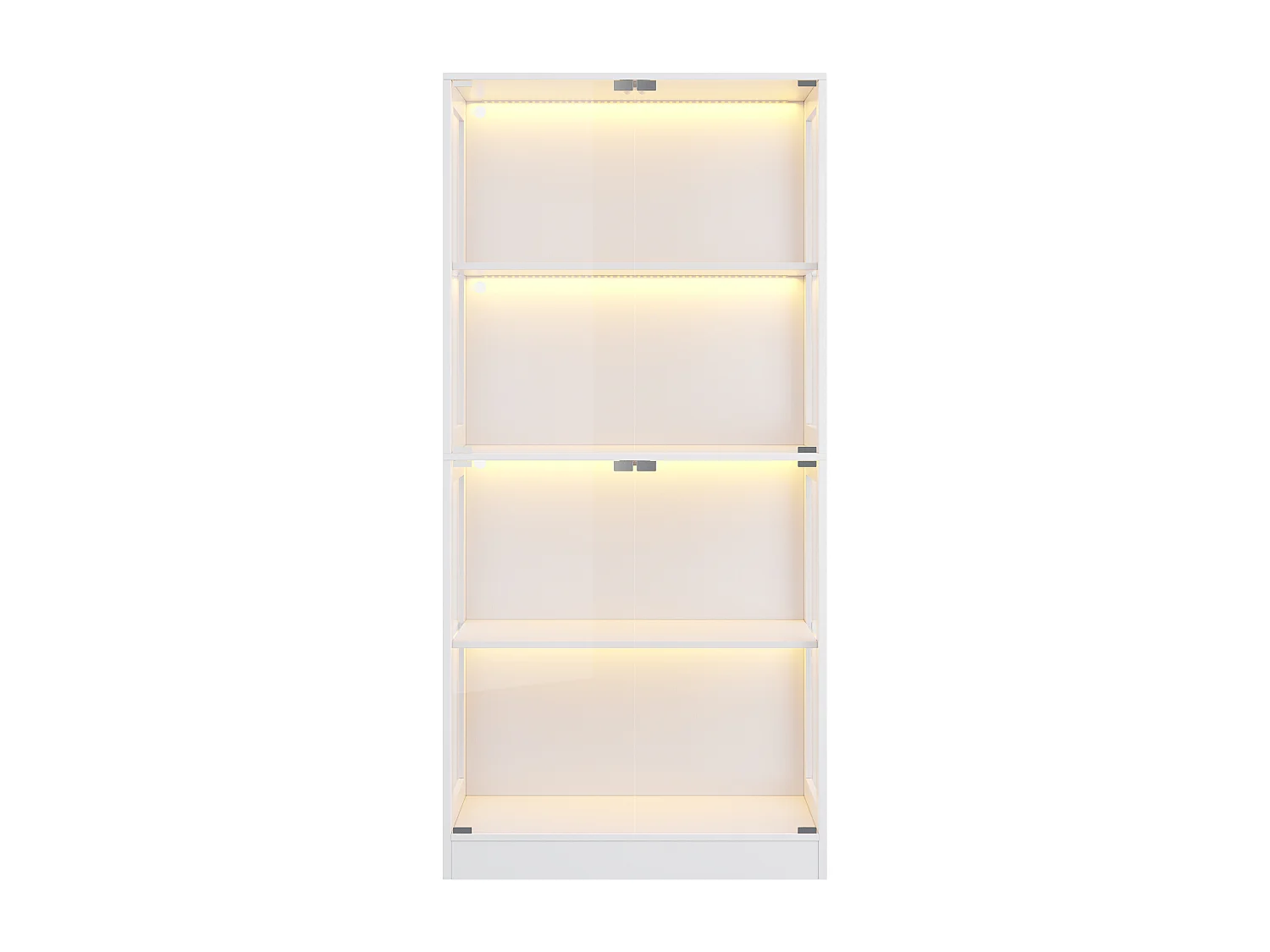 Moderne Glasvitrine – 80 x 35 x 170 cm – mit 4 Ablageflächen, LED-Beleuchtung und Türen – MDF und Glas – weiß