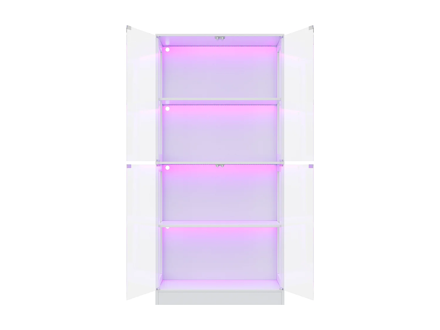 Moderne Glasvitrine – 80 x 35 x 170 cm – mit 4 Ablageflächen, LED-Beleuchtung und Türen – MDF und Glas – weiß