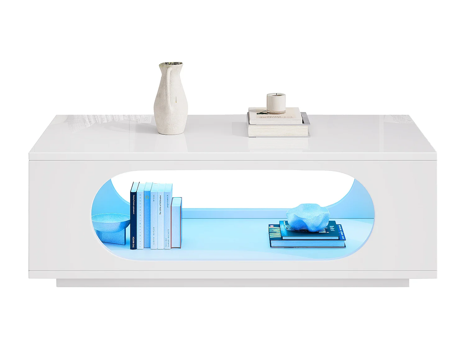 Hochglänzender Lack-Beistelltisch 100 x 50 x 35 cm - mit LED-Beleuchtung - durchbrochenes Design - MDF - weiß