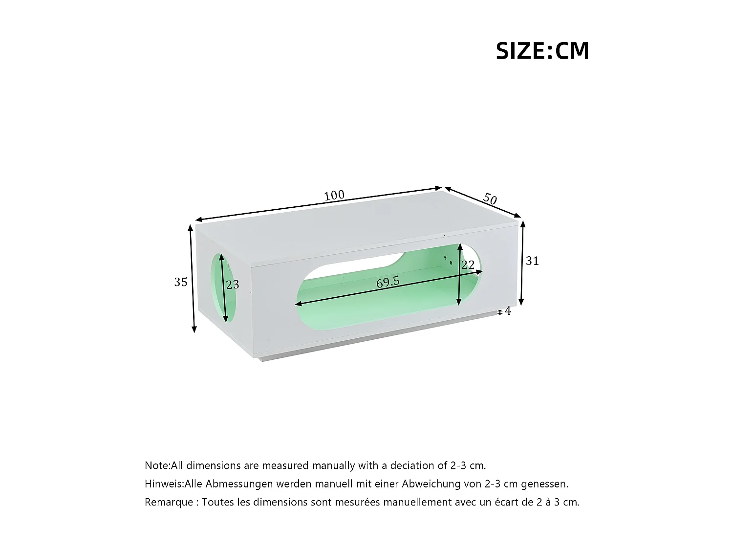 Hochglänzender Lack-Beistelltisch 100 x 50 x 35 cm - mit LED-Beleuchtung - durchbrochenes Design - MDF - weiß