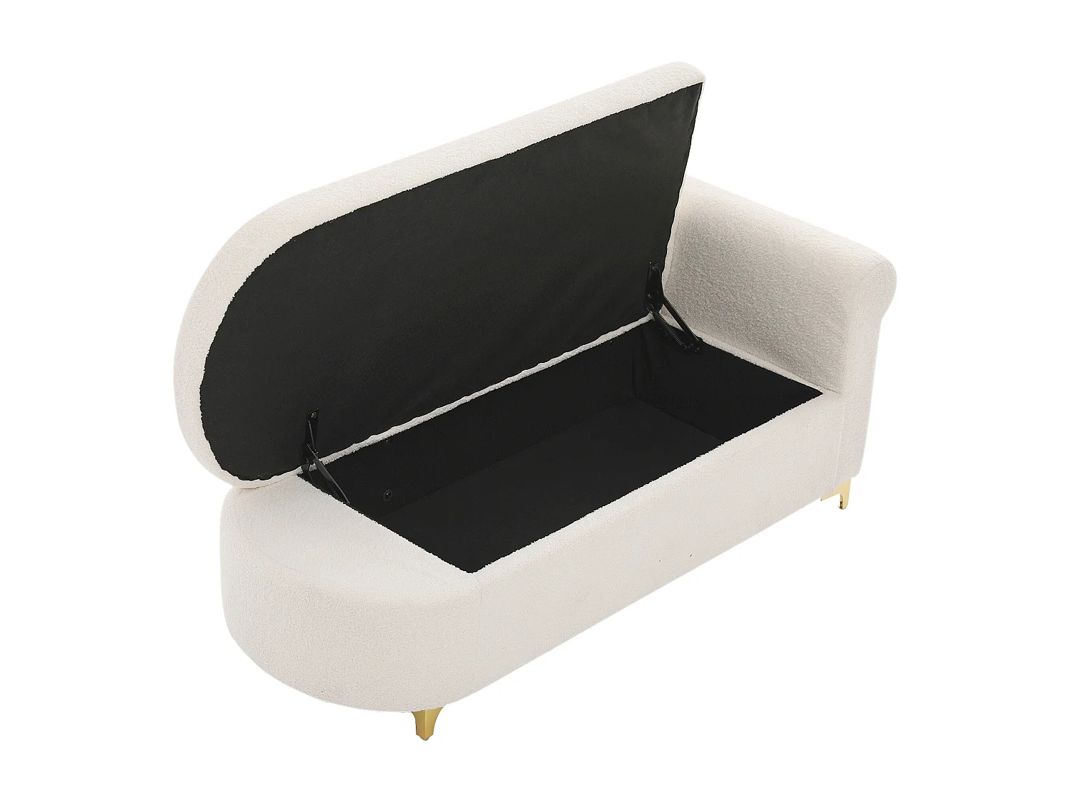 Canapé 1 place - Méridienne de rangement 134 cm - Dossier ondulé - Tissu polaire effet peluche - Coussin d'assise - Blanc cassé