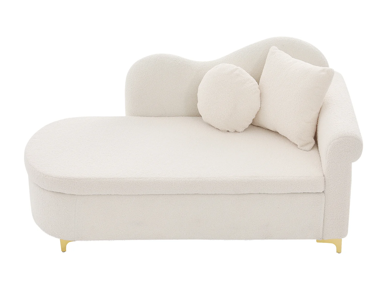 Canapé 1 place - Méridienne de rangement 134 cm - Dossier ondulé - Tissu polaire effet peluche - Coussin d'assise - Blanc cassé