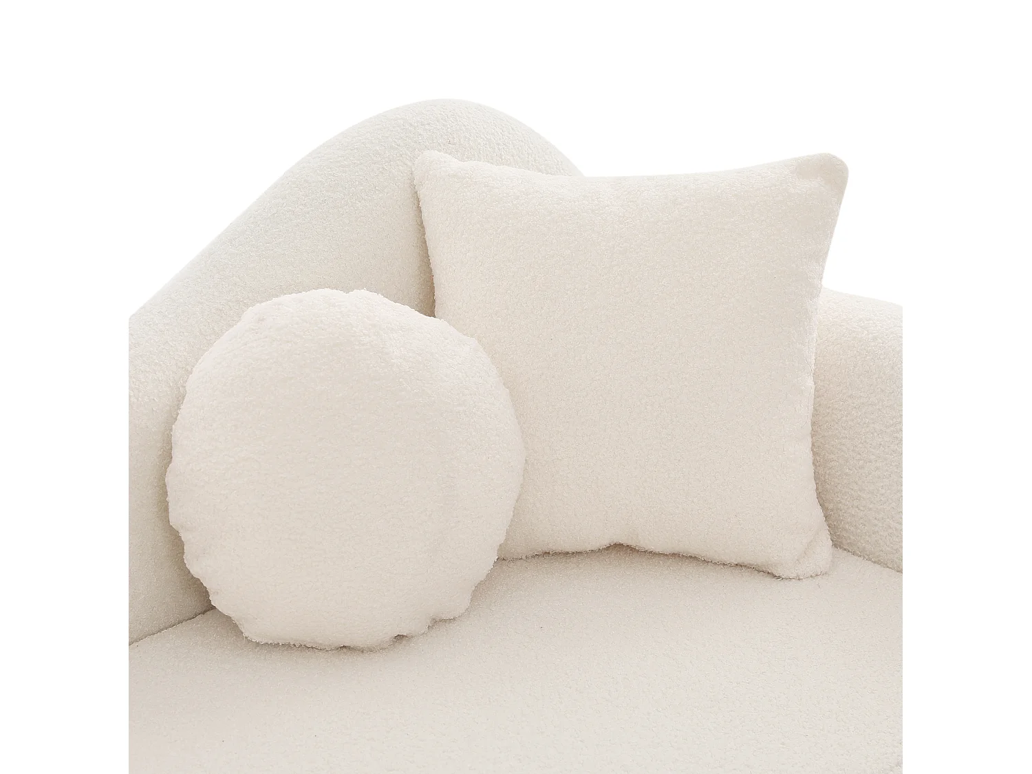 Canapé 1 place - Méridienne de rangement 134 cm - Dossier ondulé - Tissu polaire effet peluche - Coussin d'assise - Blanc cassé