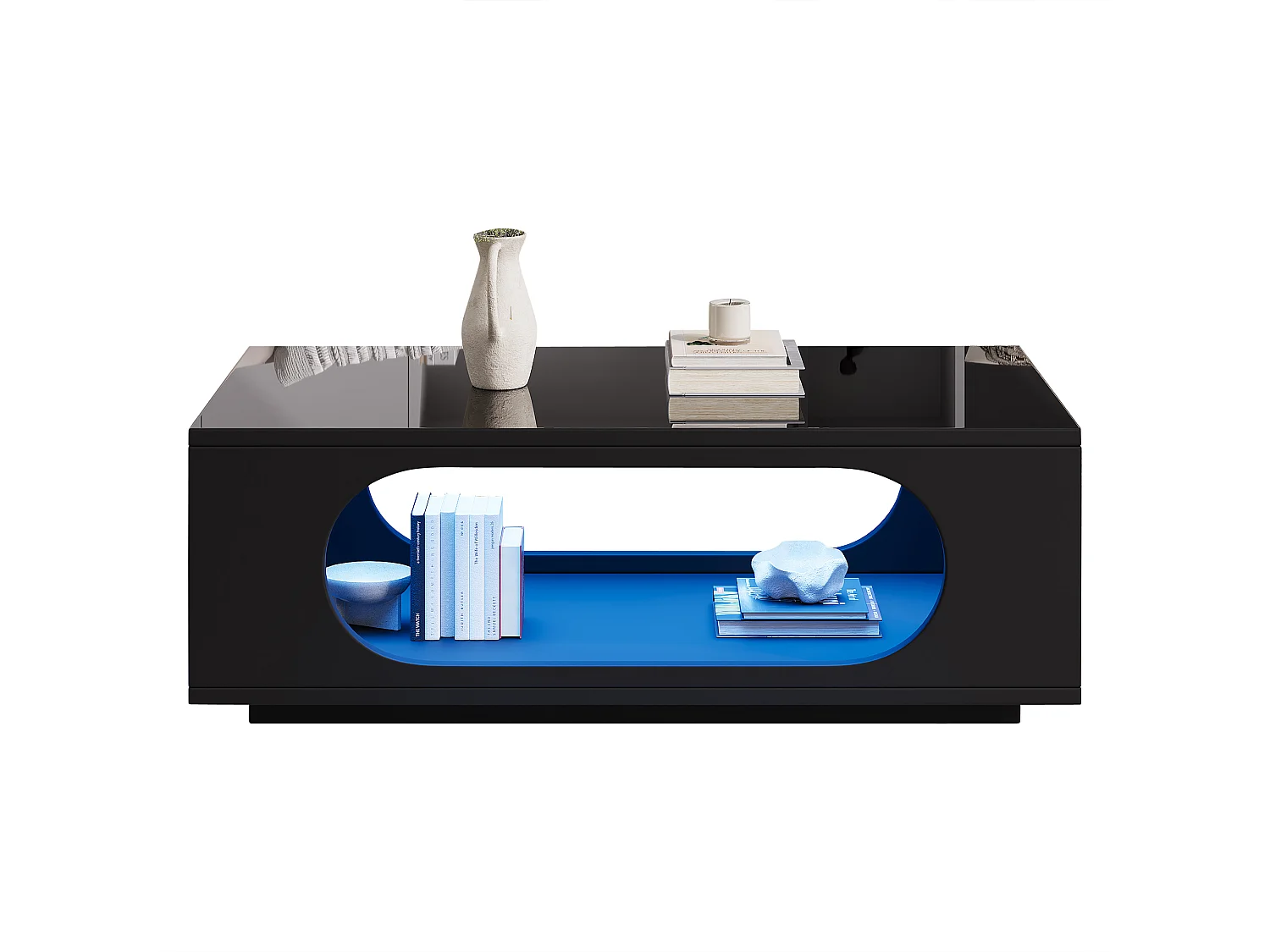 Hochglänzender Lack-Beistelltisch 100 x 50 x 35 cm - mit LED-Beleuchtung - durchbrochenes Design - MDF - schwarz