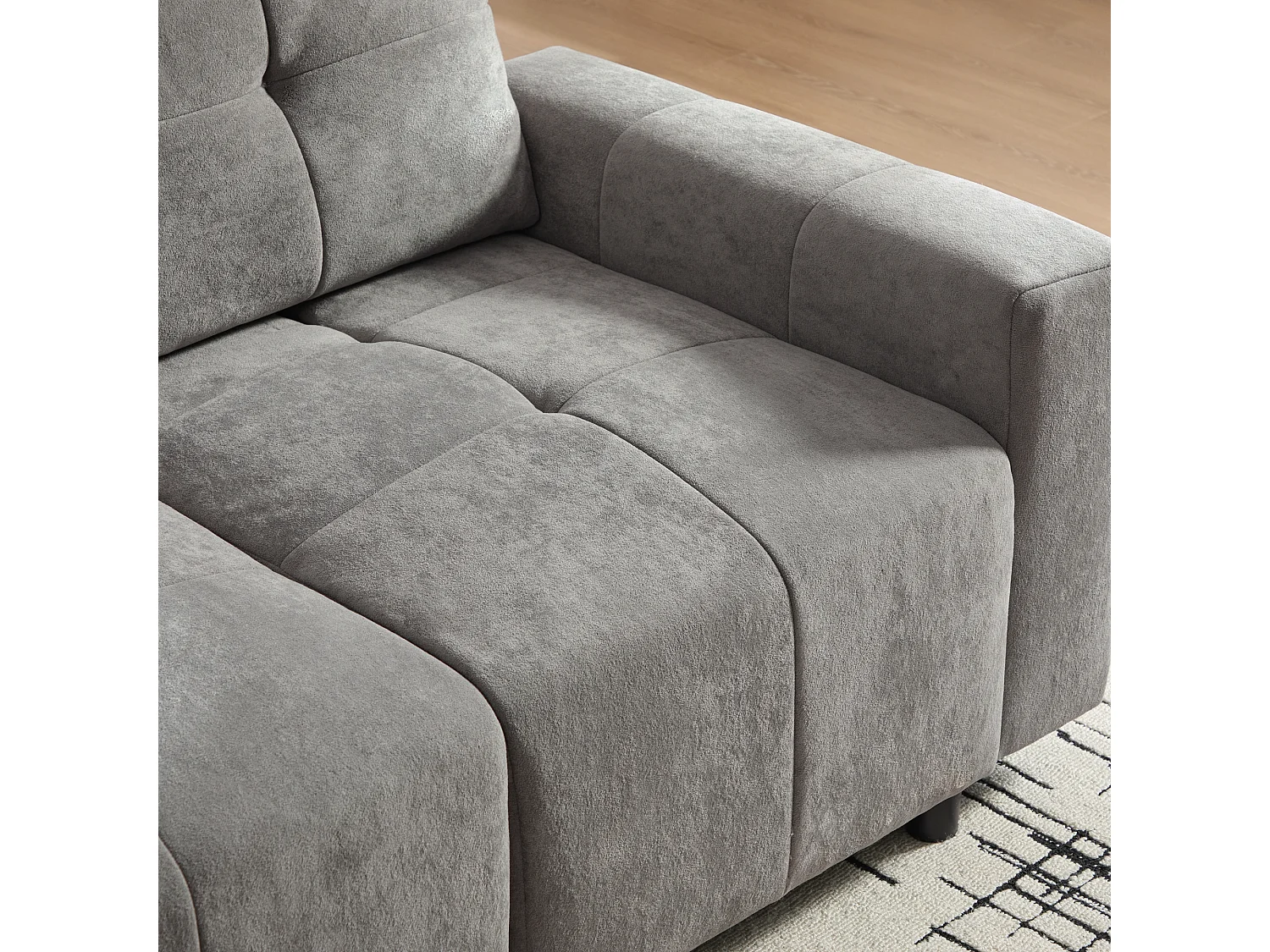 Canapé 3 places - Fonction couchage - Dossier réglable - Structure en bois massif - Tissu chenille - Gris