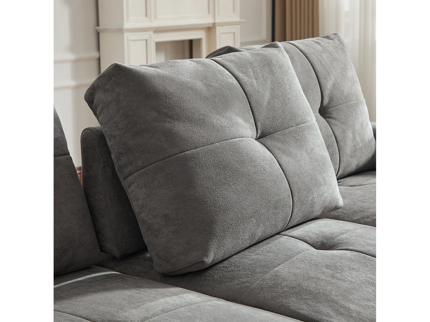 Canapé 3 places - Fonction couchage - Dossier réglable - Structure en bois massif - Tissu chenille - Gris