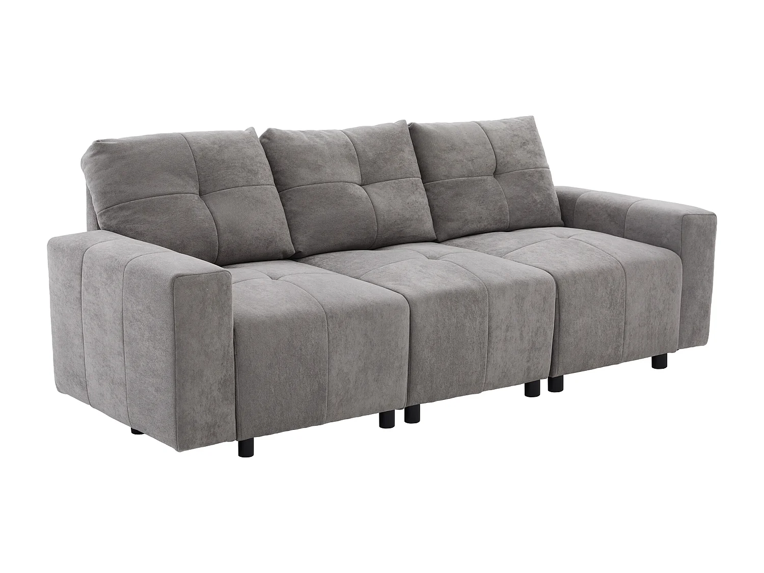 Canapé 3 places - Fonction couchage - Dossier réglable - Structure en bois massif - Tissu chenille - Gris