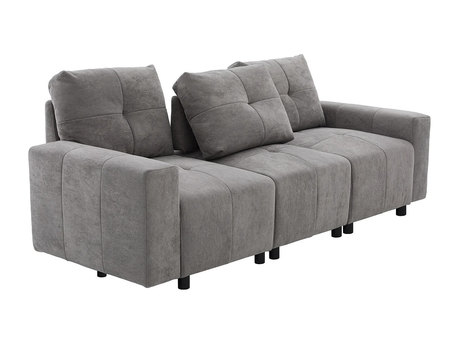 Canapé 3 places - Fonction couchage - Dossier réglable - Structure en bois massif - Tissu chenille - Gris