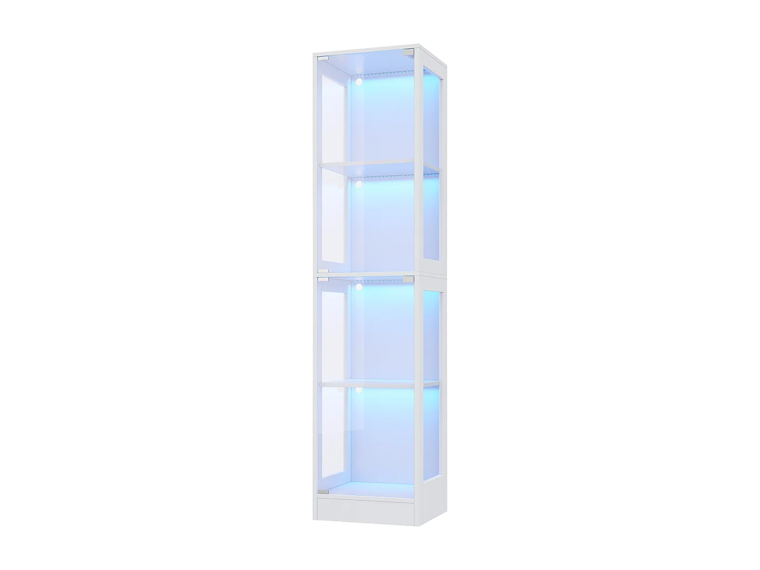 Moderne Glasvitrine – 40 x 35 x 170 cm – mit 4 Ablageflächen, LED-Beleuchtung und Tür – MDF und Glas – weiß